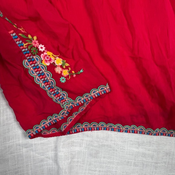 Johnny Was Vanessa M Embroidered Red Tunic Top Floral Rayon Boho Fairy Peasant - Picture 13 of 16